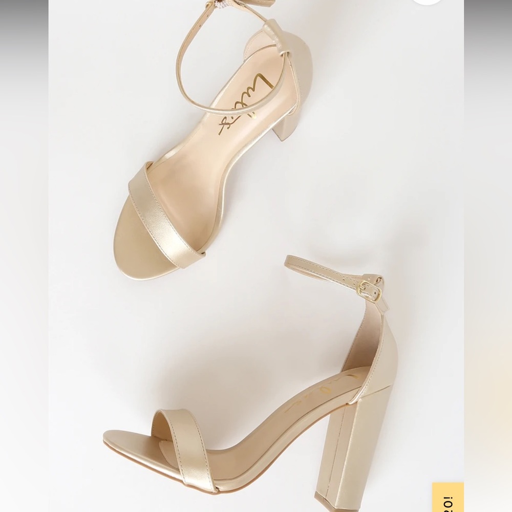 Lulus Gold Block Heels - Picture 3 of 9